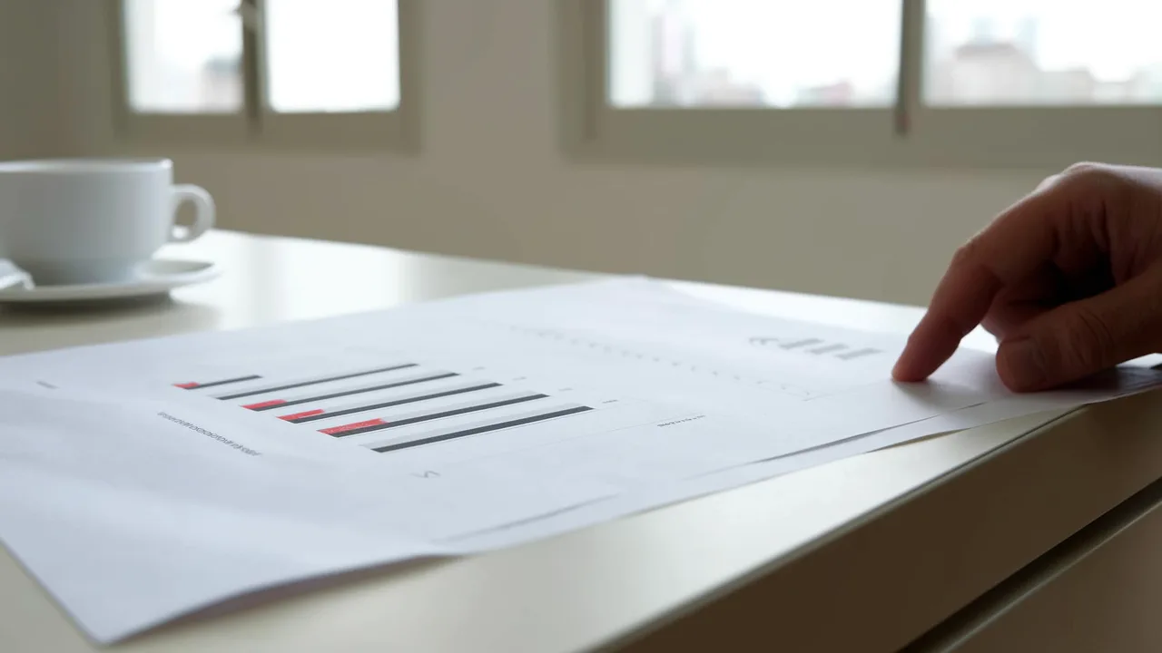 Ausgedruckter Bericht mit Balkendiagramm, drei Balken rot markiert