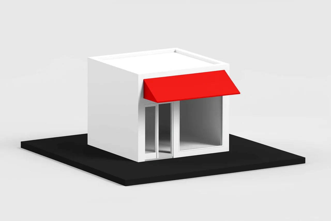 Abstrakte Ladenfront mit roter Markise